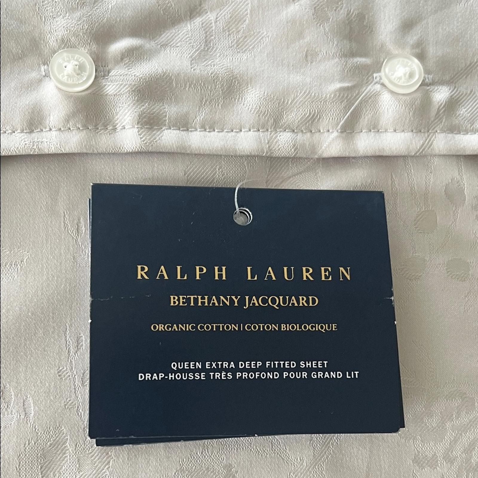 Ralph Lauren Home Bethany Jacquard Organic Cotton Queen Fitted Sheet Silver, NWT