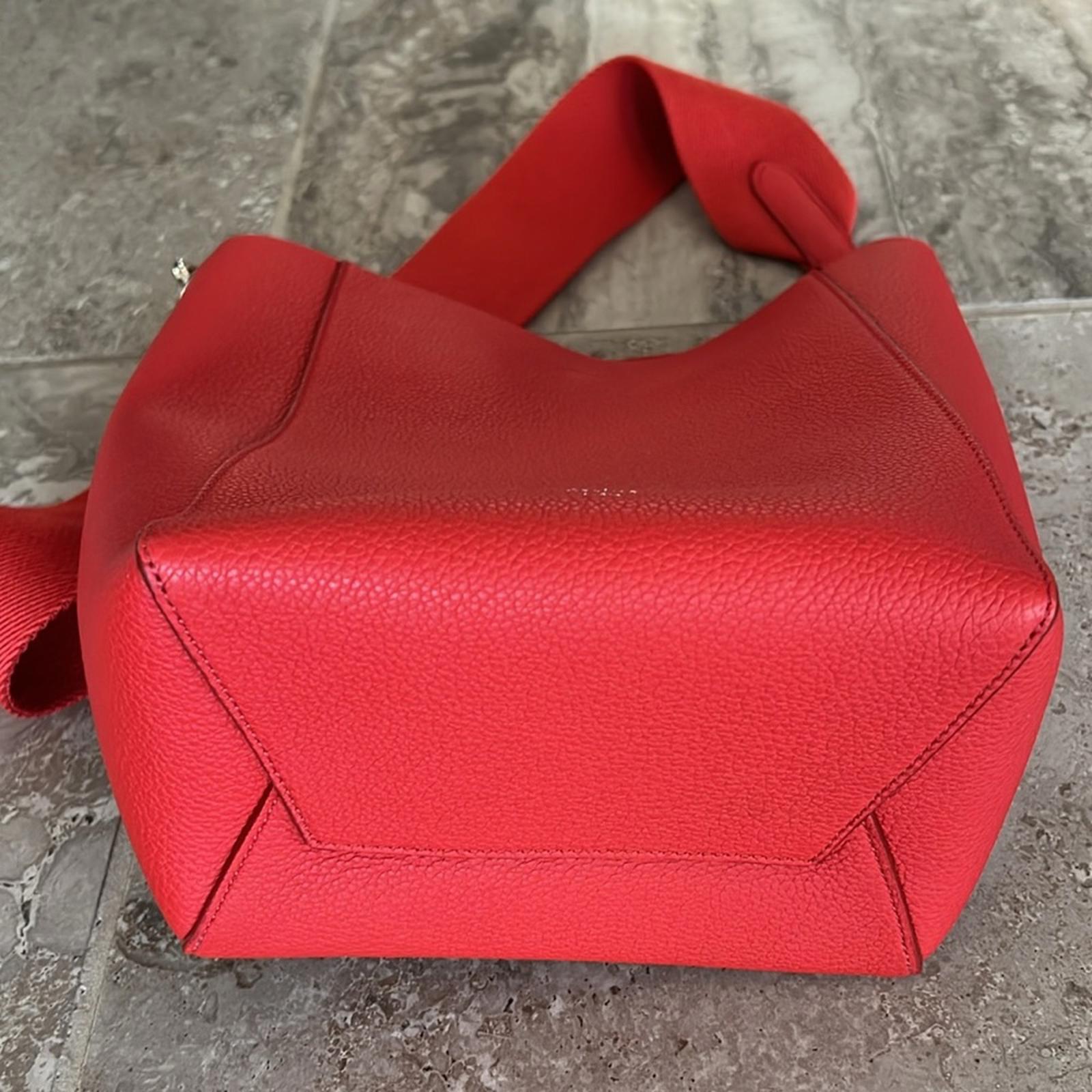 Celine Sangle Small Bucket Bag in Small Grain Calfskin in Red, Like NEW