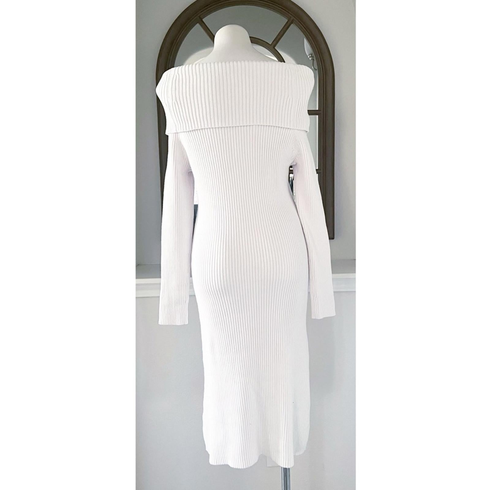 525 Off-the-Shoulder Ribbed Knit Sheath Dress in Bleach White Size XL NEW $148