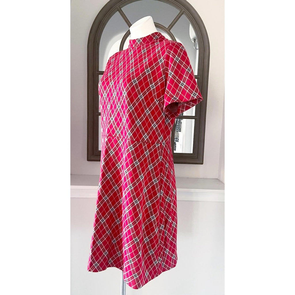 Next Tartan Day Dress Knit Dress in Vibrant Red Black, Size UK 16, US 12