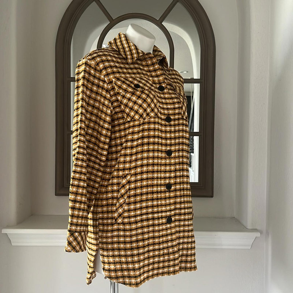 Karl Lagerfeld Paris Plaid Longline Shacket Size XXS Oversized NWT $189.50