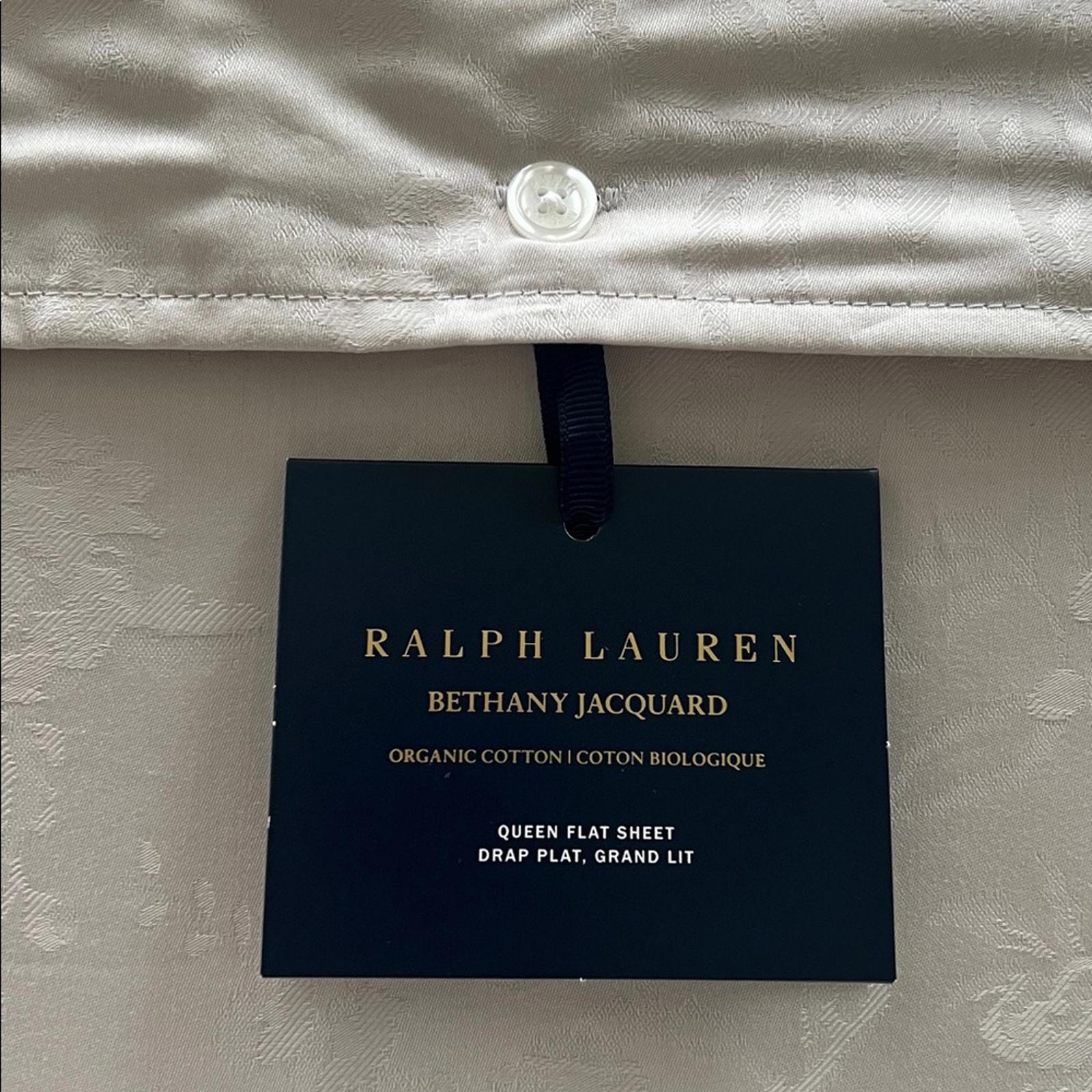 Ralph Lauren Home Organic Cotton Bethany Jacquard Silver Queen Flat Sheet, NWT
