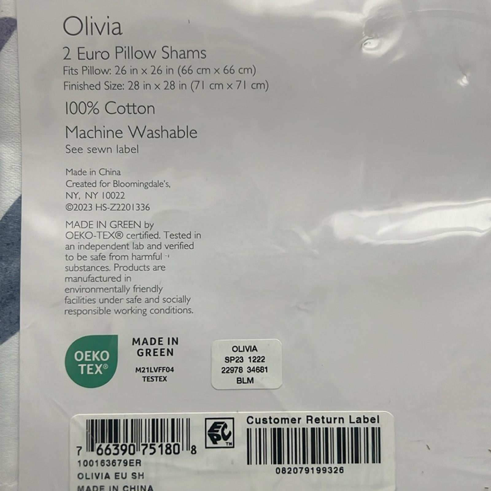 2 Sky Olivia Euro Shams in Multi, New w/Tag $160