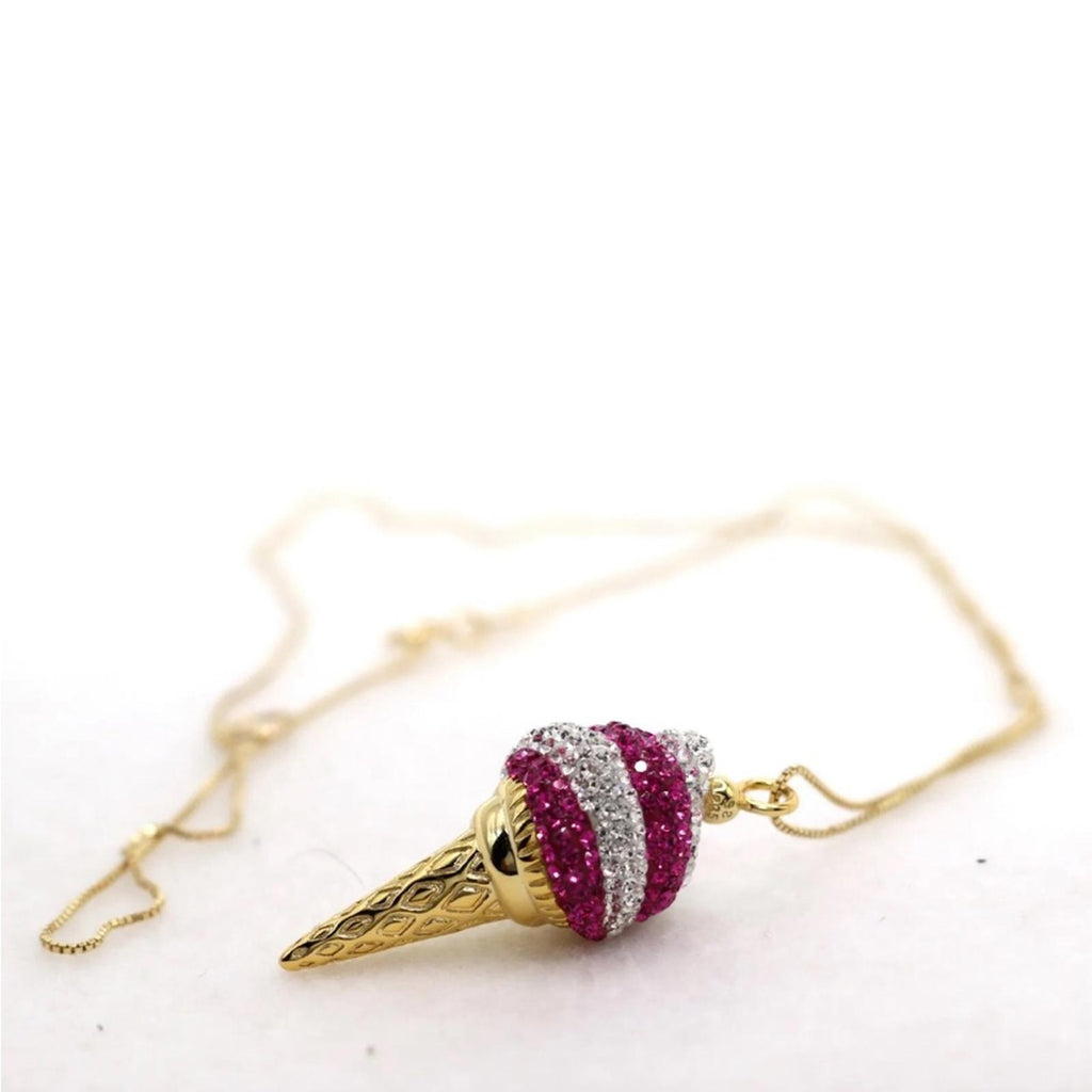 Simone I. Smith Sterling Pink Clear Crystal IceCream Cone Pendant Necklace $900