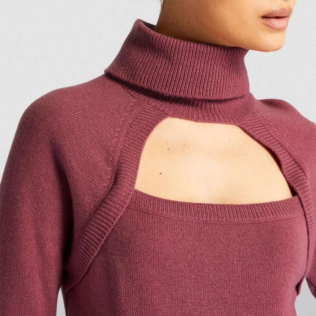 Paige x Revolve Cherise Cut-Out Rollneck Sweater Raspberry Size S NEW w/Tag $249