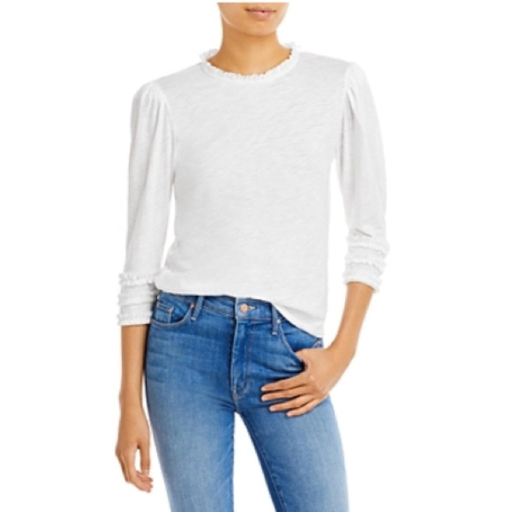 Goldie Pima Cotton Ruffle Trim Tee in White, Size M New w/Tag $125