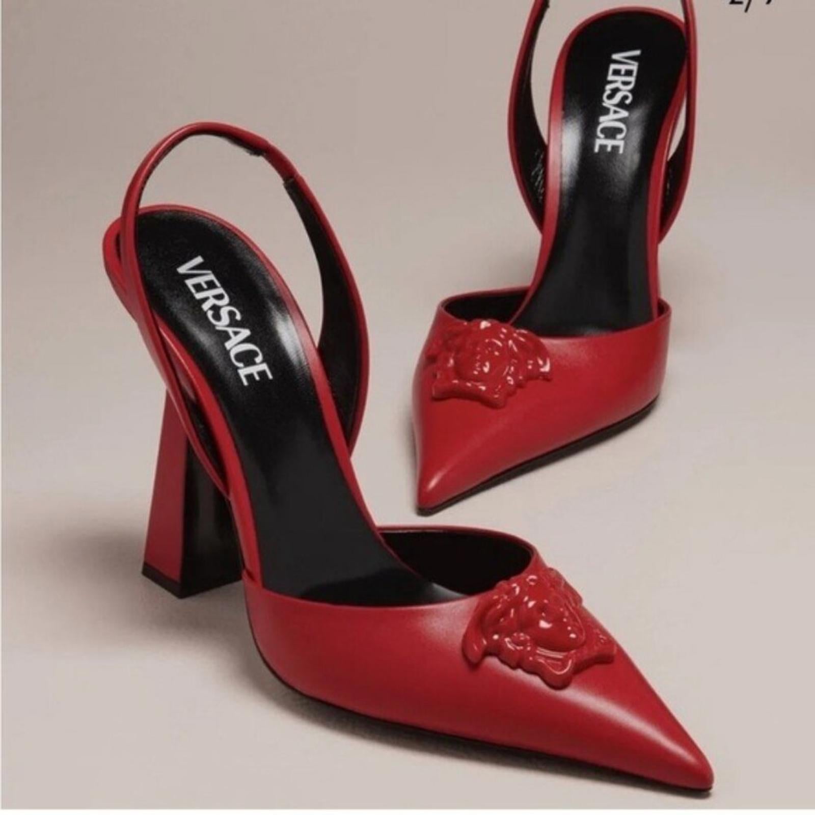 NEW Versace La Medusa Slingback Pumps/Heels in Red, Size 36.5 New in Box $1250