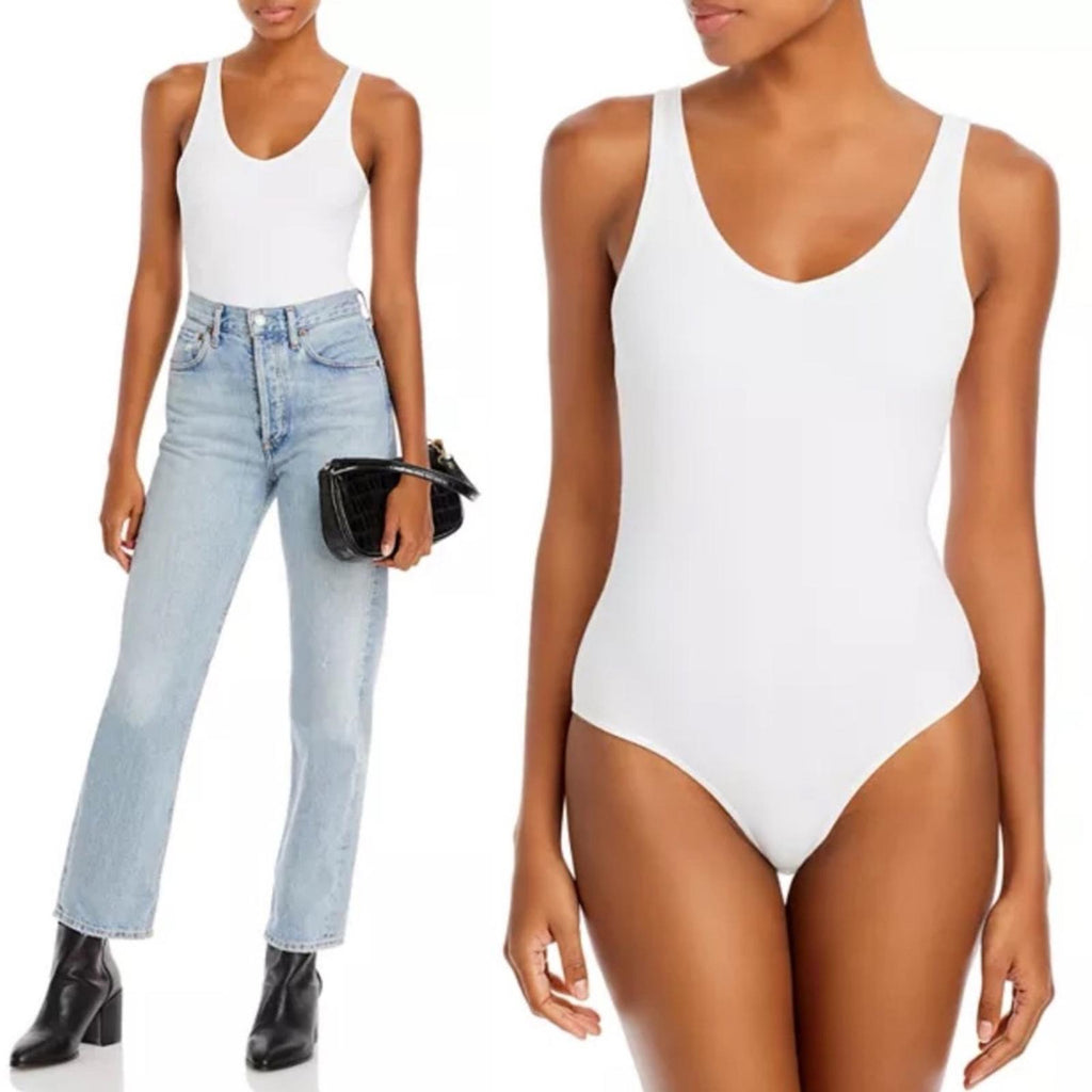 ATM White V-Neck Tank Bodysuit in White, Size L NEW w/Tag $175