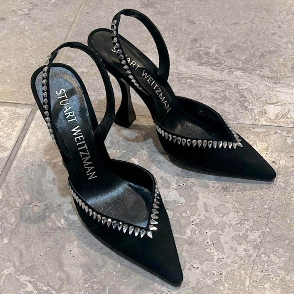 Stuart Weitzman Gemcut Xcurve Slingback Pumps in Black Suede, Size 6 NEW $650