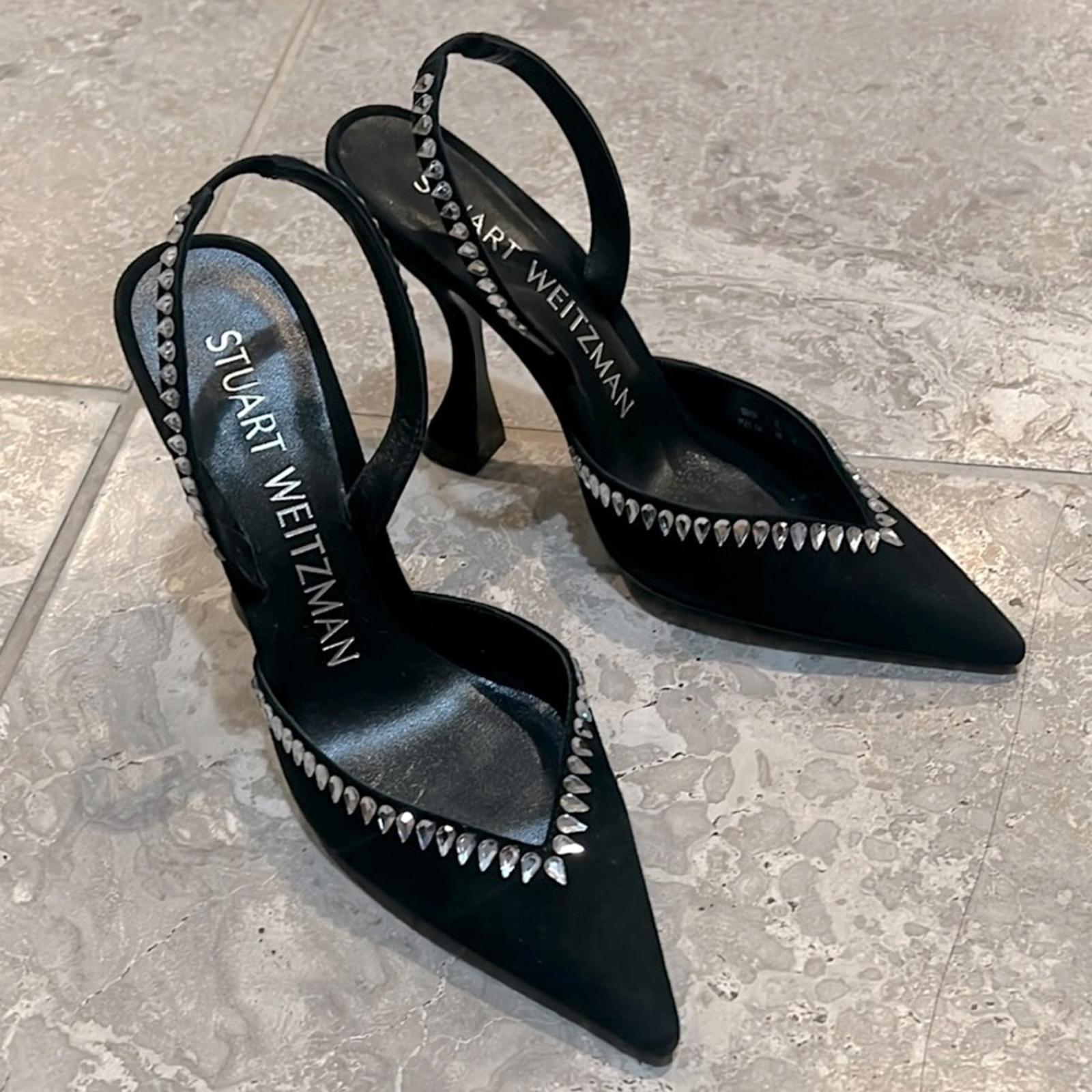 Stuart Weitzman Gemcut Xcurve Slingback Pumps in Black Suede, Size 6 NEW $650