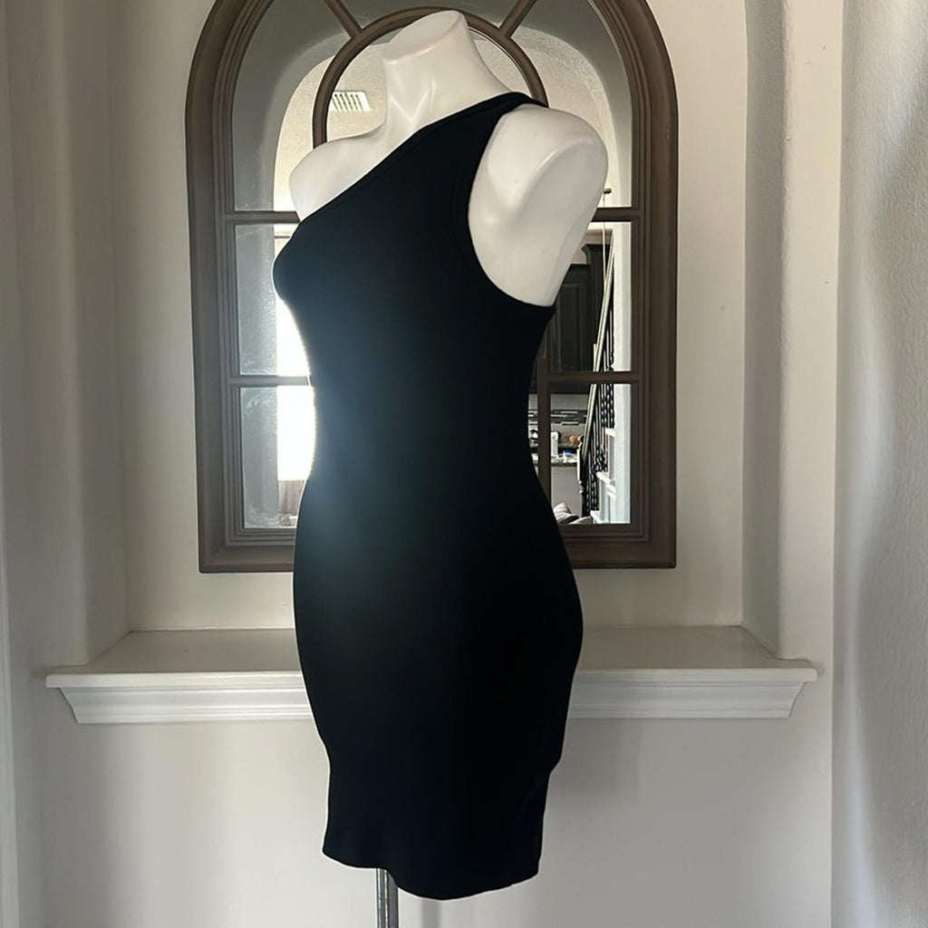 Cloth by Design One Shoulder Bodycon Ribbed Dress in Black, Size XS NEW w/Tag