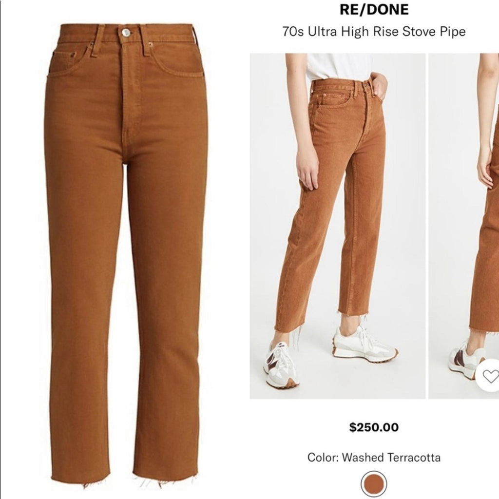 Re/Done Ultra High-Rise Stovepipe Jeans in Terracotta, Size 29 New w/Tag