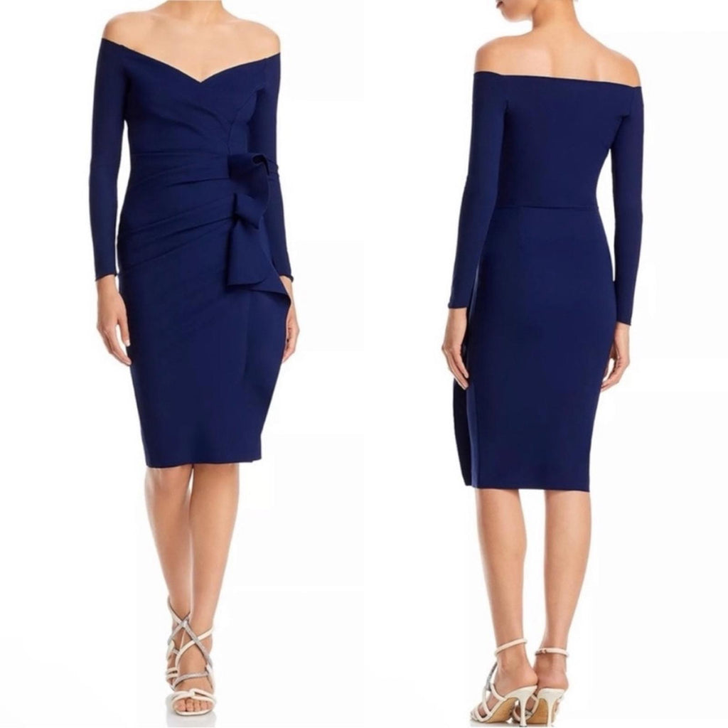 Chiara Boni La Petite Robe Silveria Off-the-Shoulder Dress in Navy, NWT, Size 6
