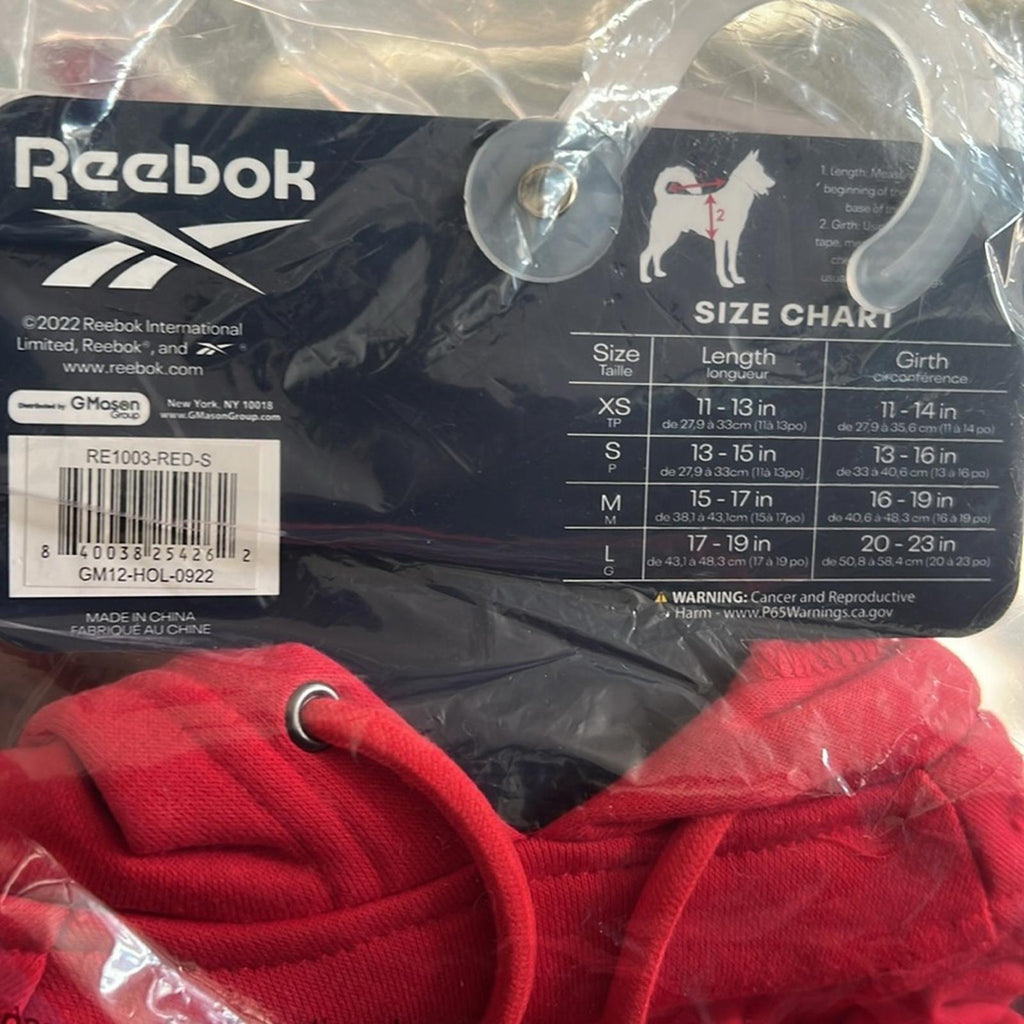 Reebok Dog Hoodie – Fleece Dog Sweater with Leash Hole in Red, Size S NEW w/Tag