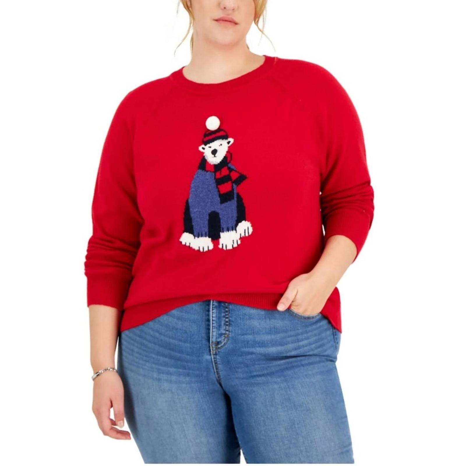 Tommy Hilfiger Wool-Blend Ribbed Trim Christmas Sweater in Red, Size 0X New wTag