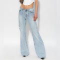 The MANNEI Nula High Rise Flare Jeans in Denim, Lt Blue Size 34 New w/Tag $594