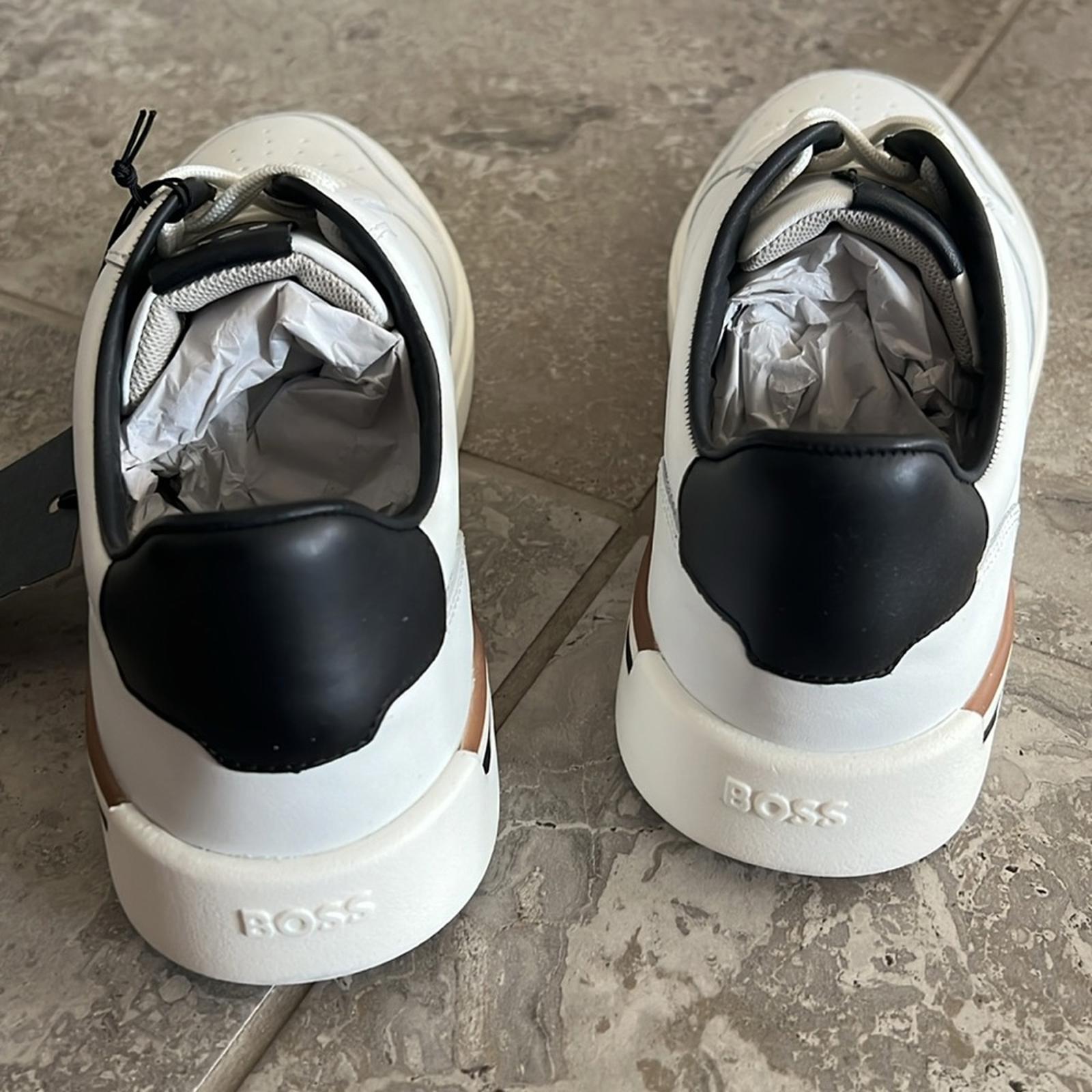 BOSS Leather Sneakers Clint in White, Size 43/10 New in Box