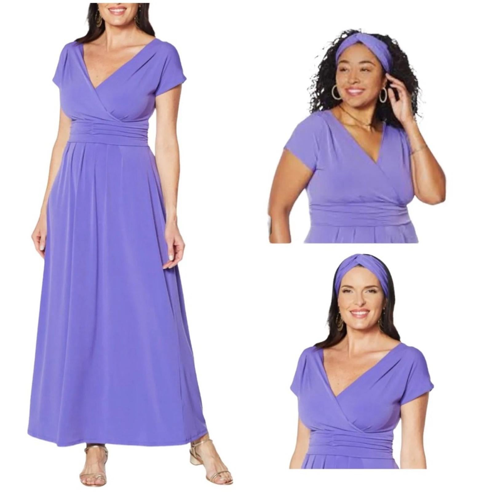 IMAN Maxi Dress w/Matching Headband Purple, Tall Size XS New w/Tag in Packaging