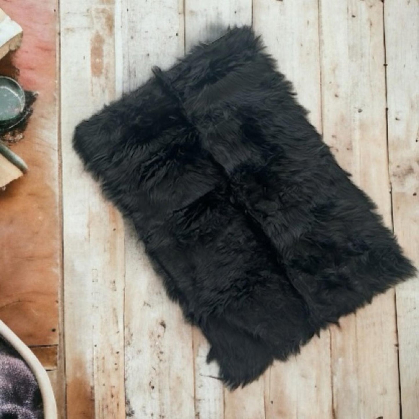 Black Faux Fur Rug, Size 60x90cm, Brand New