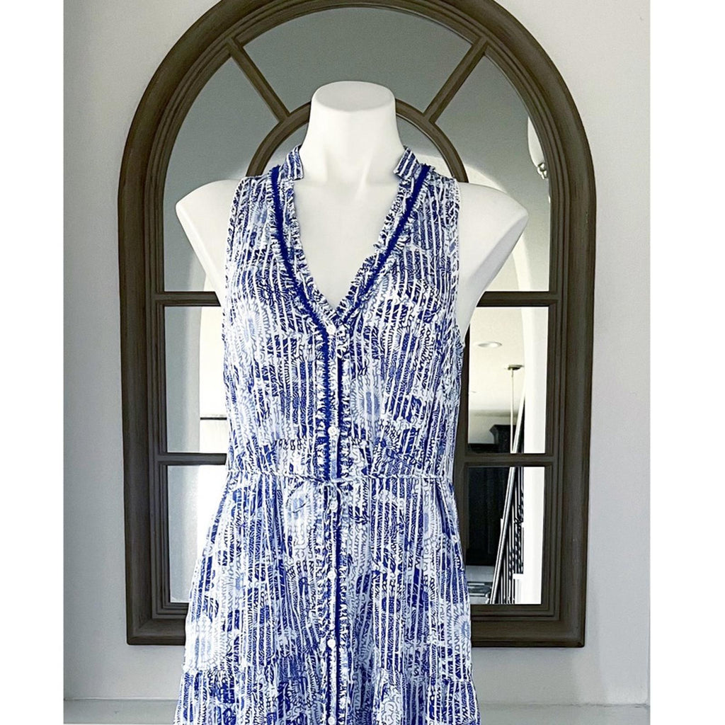 Poupette St. Barth Nana Printed Maxi Dress Revolve Blue Begonia Size L New w/Tag
