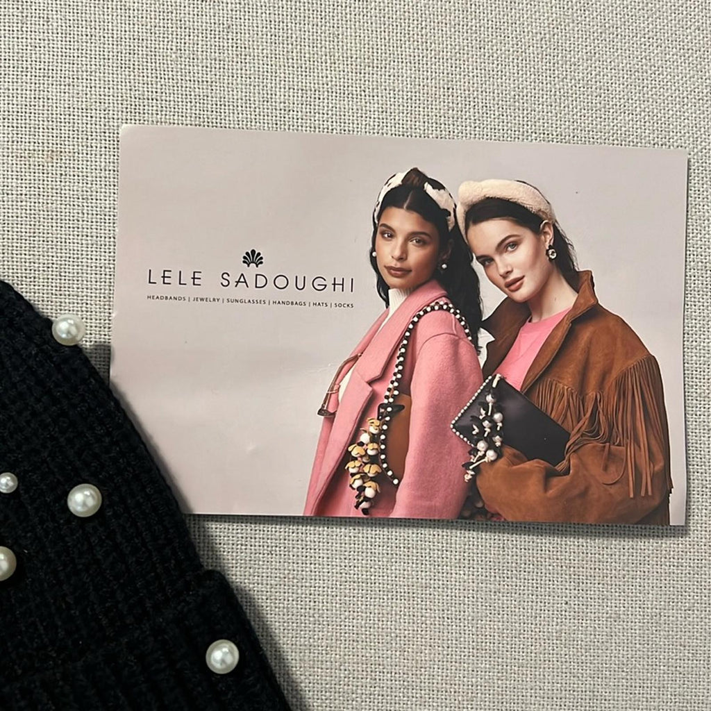 NWT Lele Sadoughi Pearl Snowflake Knit Beanie, Black New w/Tag Comes in Bag $175