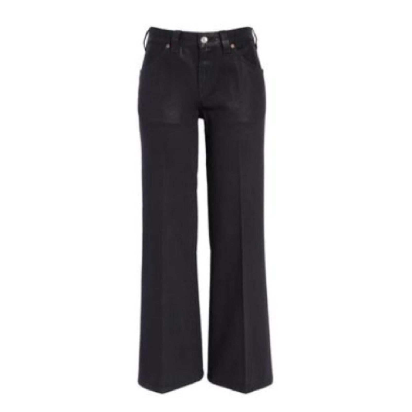 Victoria Beckham Edie Coated High-Rise Flared Jeans in Black, NWT, UK Size 26
