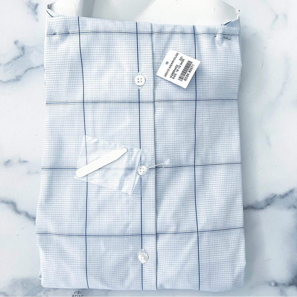 Calvin Klein Slim Fit Stretch Non-Iron Blue Dress Shirt, NWT, Size 18.5 (34/35)