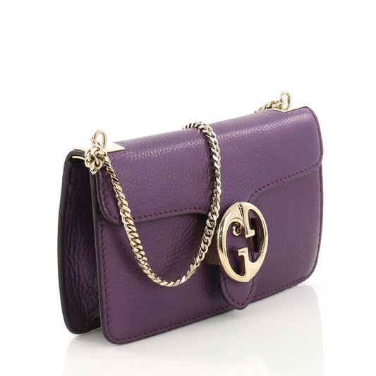 Gucci Flap Shoulder Bag Leather Medium, Purple w/Gold tone w/Dustbag