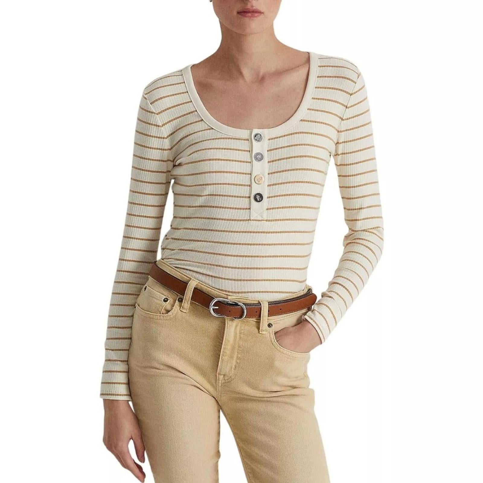 Lauren Ralph Lauren Mascarpone Cream Striped Jersey Women’s Size XL NWT