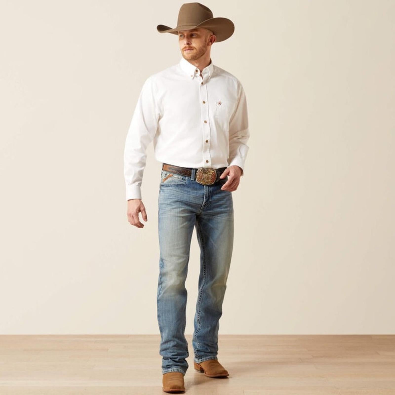 Ariat Solid Twill Classic Fit Shirt in White, Size S