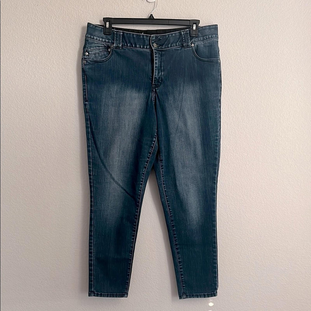 Lane Bryant High-Rise Tighter Tummy Two-Tone Skinny Jeans in Dark Wash, Size 18