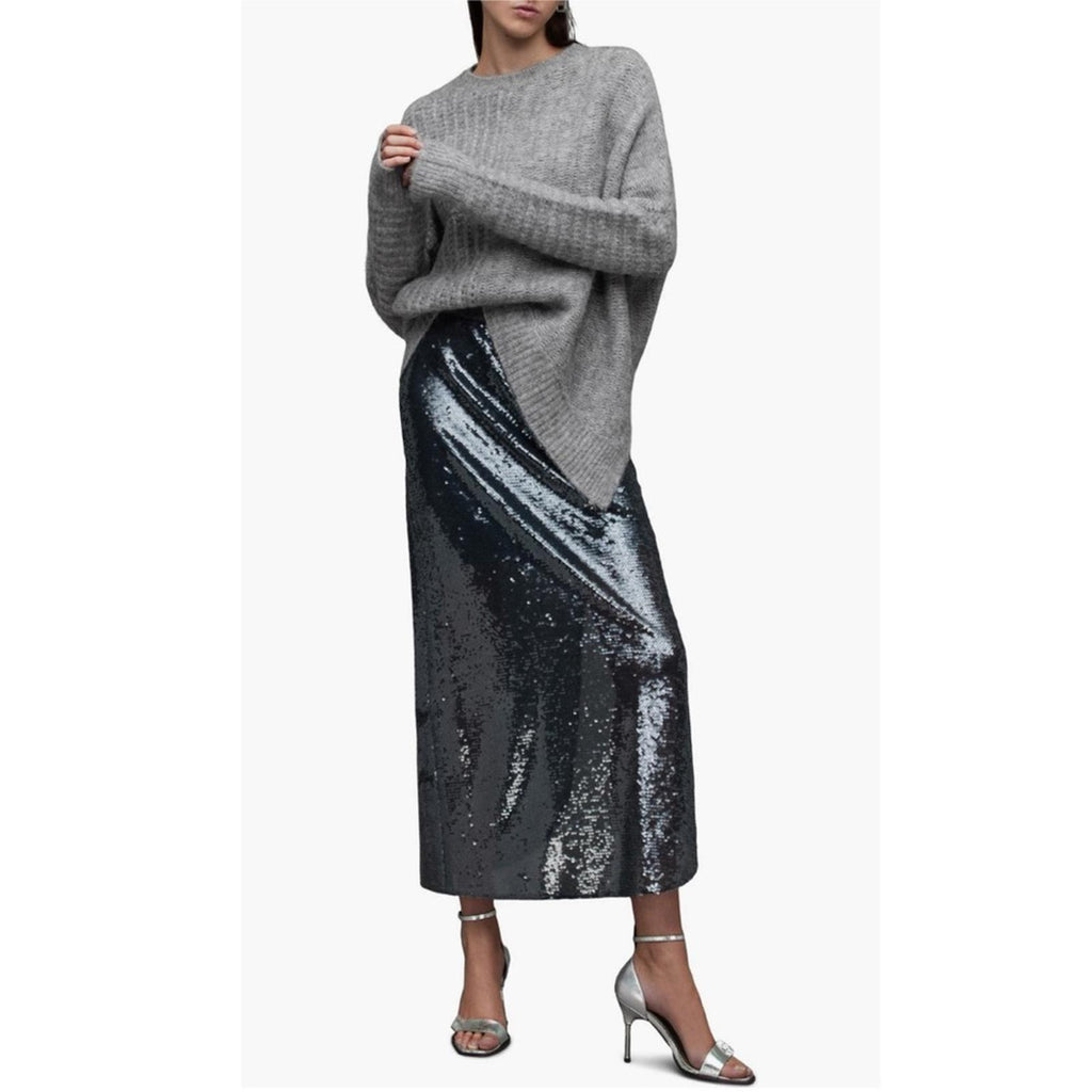 All Saints Selena Asymmetric Sweater, Alpaca Wool, Grey Melange Size S New w/Tag
