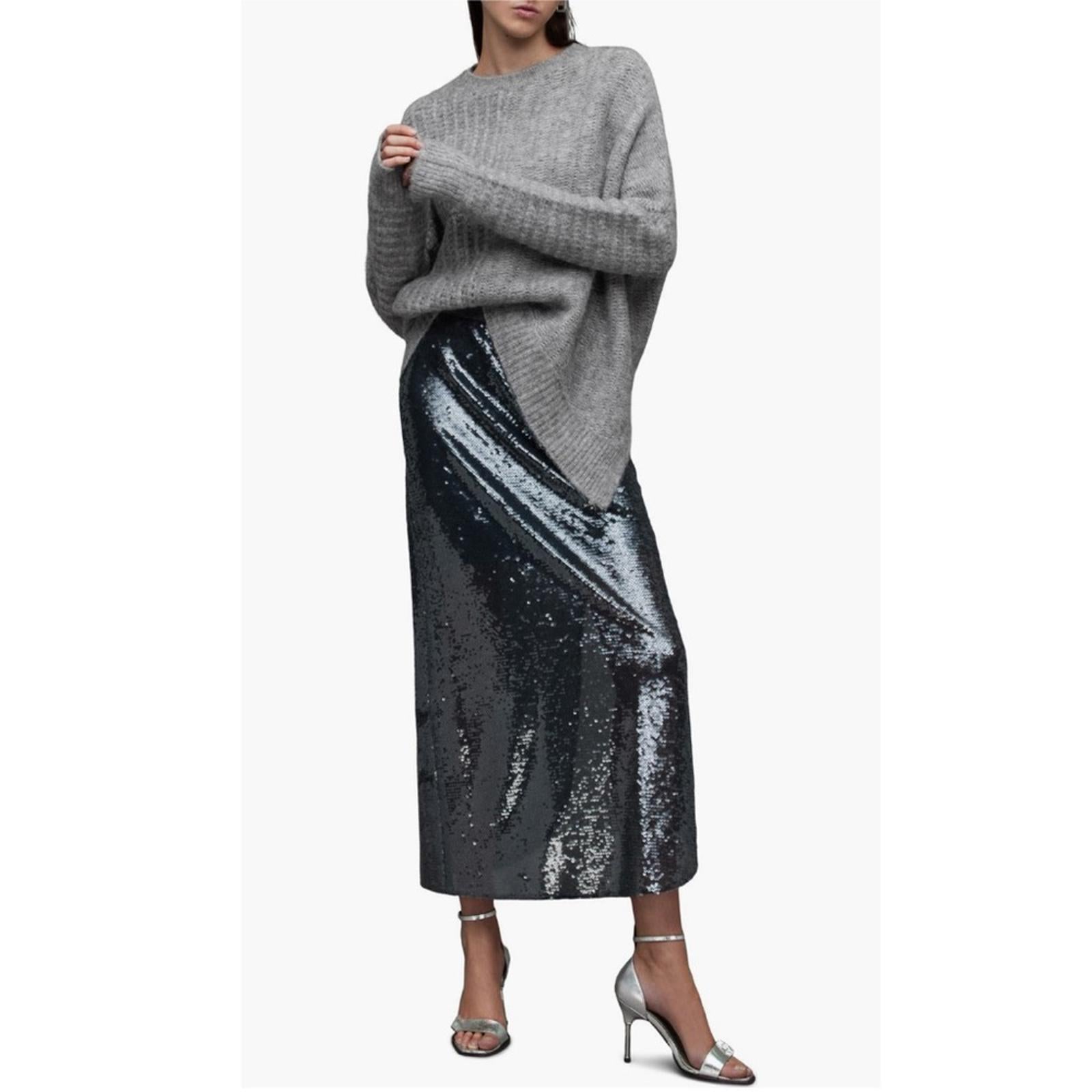 All Saints Selena Asymmetric Sweater, Alpaca Wool, Grey Melange Size S New w/Tag