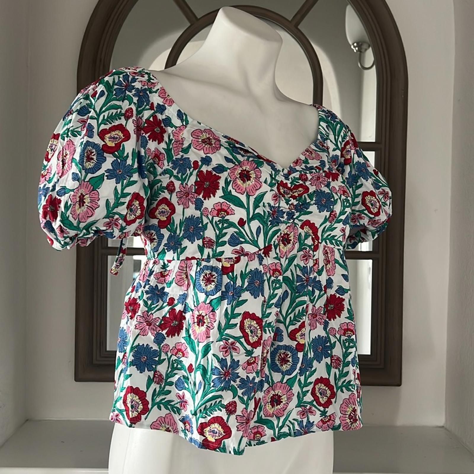 Vineyard Vines Multi Floral Puff Sleeve Top, Size S New w/Tag