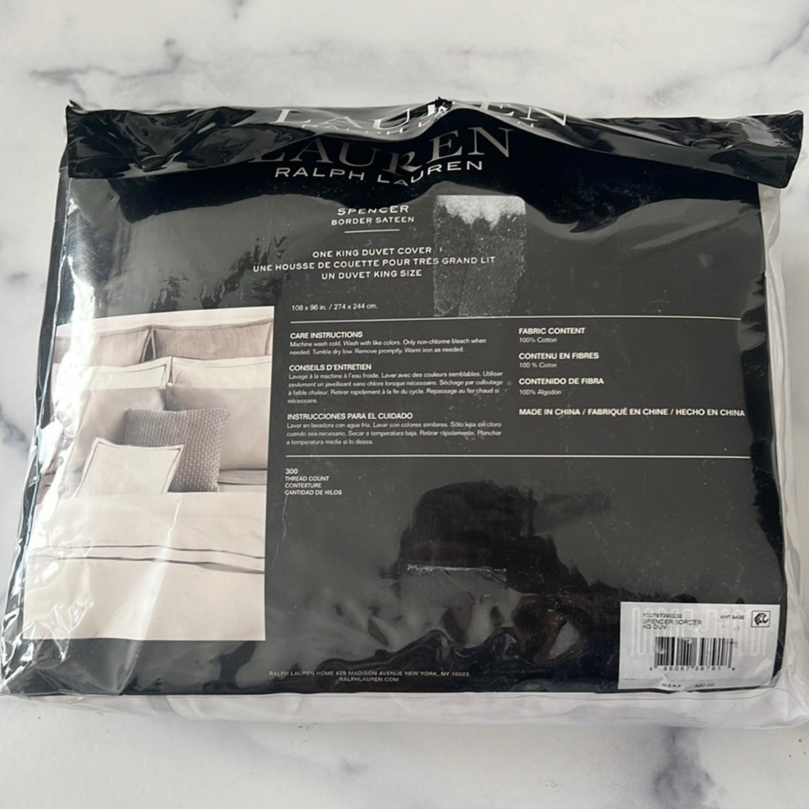 Lauren Ralph Lauren Spencer Sateen Border White Sage King Duvet Cover, NWT $420