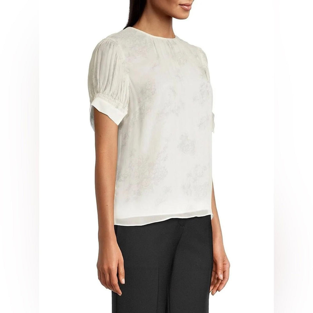 Rebecca Taylor Puff-Sleeve Silk Toile Blouse, NWT, Size S, Retail $245