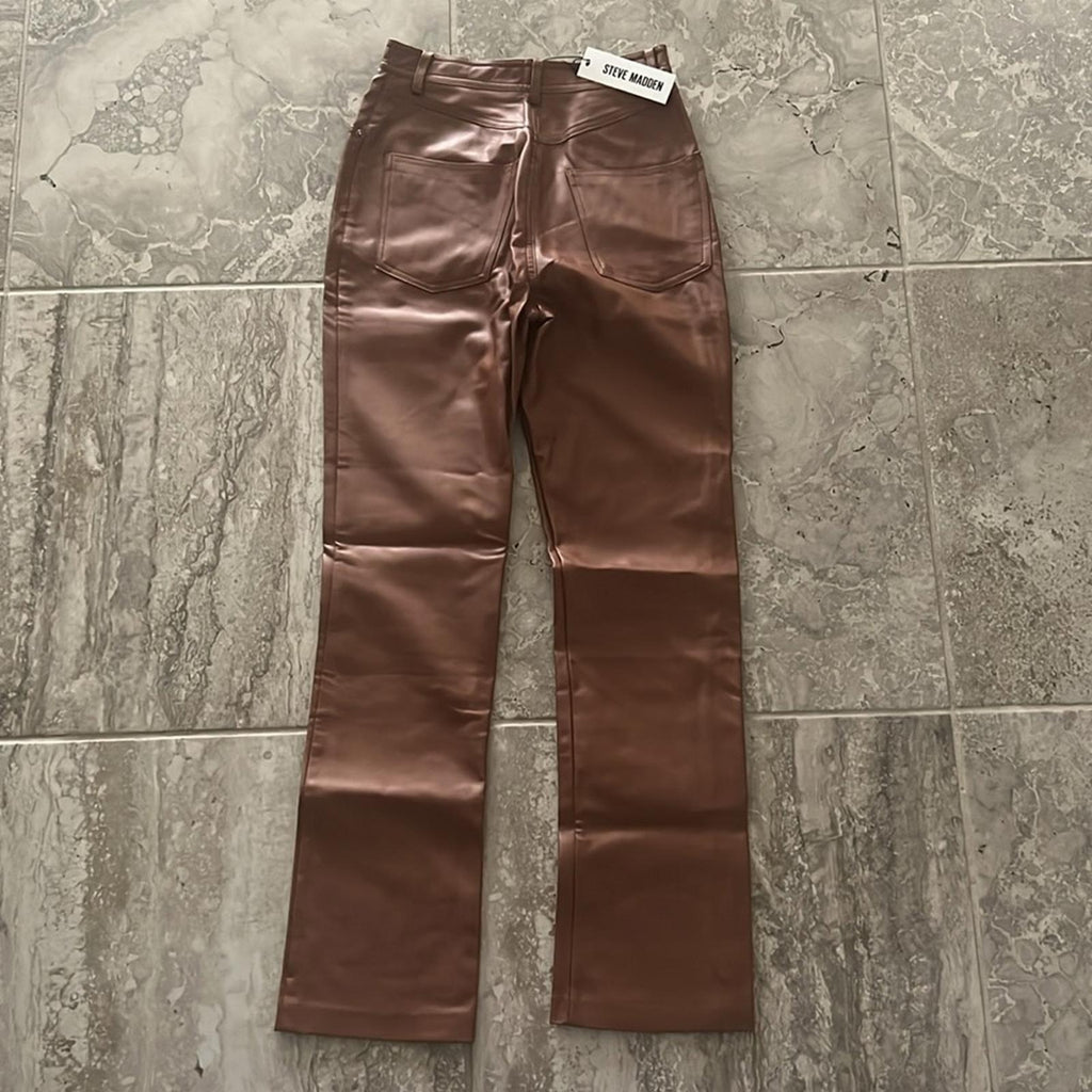 Steve Madden Josie Faux Leather Pants in Cognac/Brown, Size 25 New w/Tag