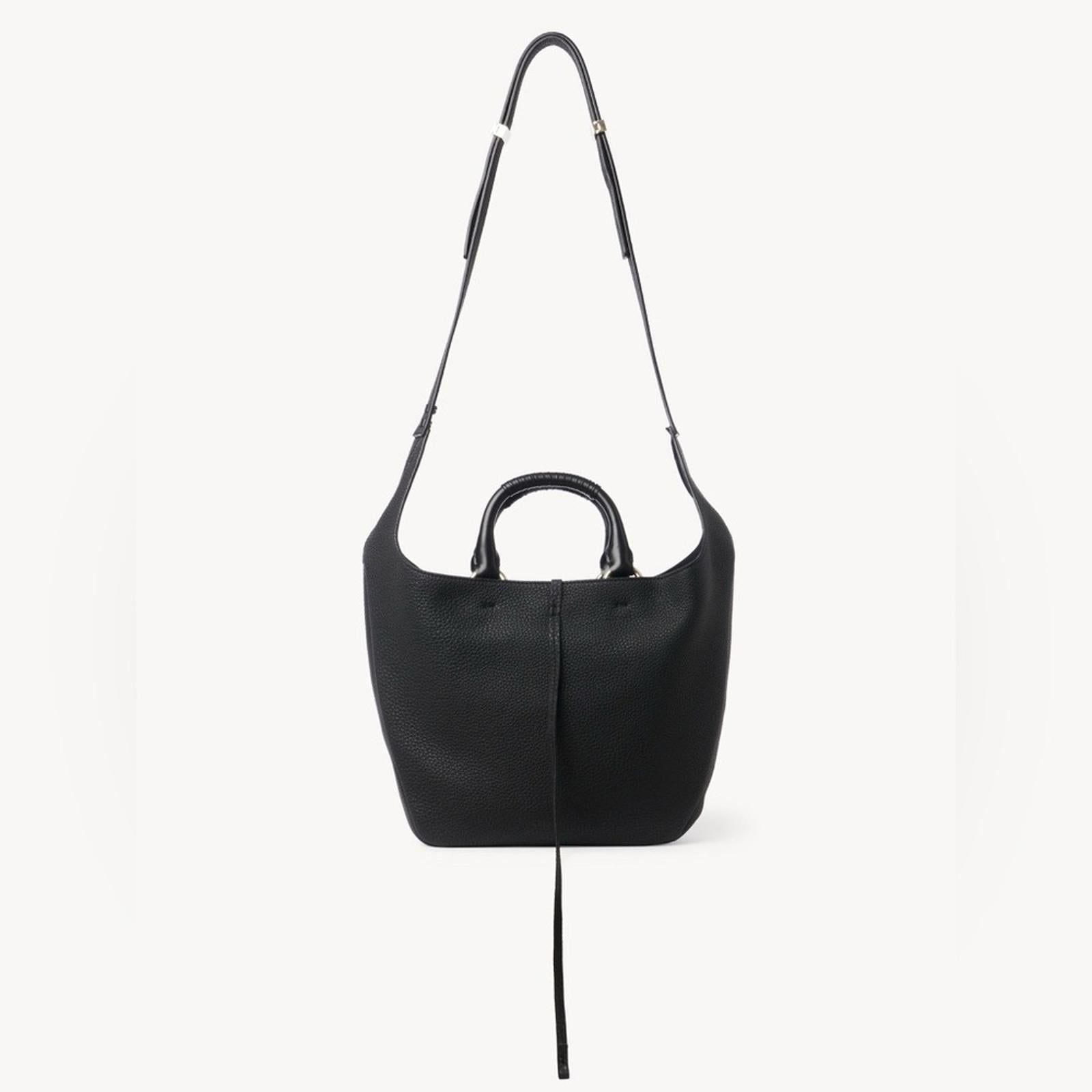Chloé Deia Medium Hobo Bag in Grained Calfskin Leather – Black – Excellent