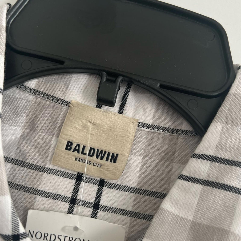 Baldwin Kansas City Cotton Plaid Button Up Shirt, White Grey NWT Retail $195