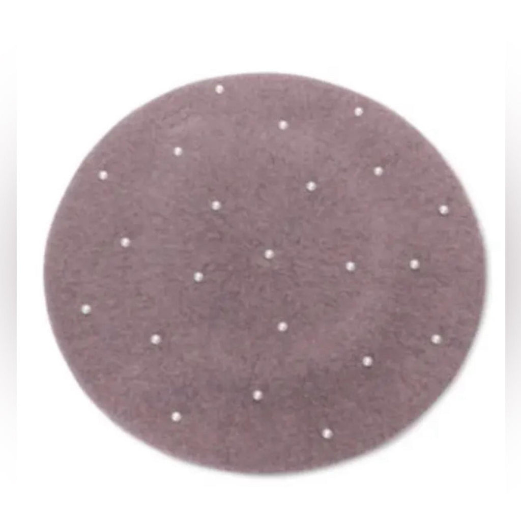 NWT INC Wool Blend Beret Winter Hat w/Imitation Pearl in Mauve, Retail $44.50