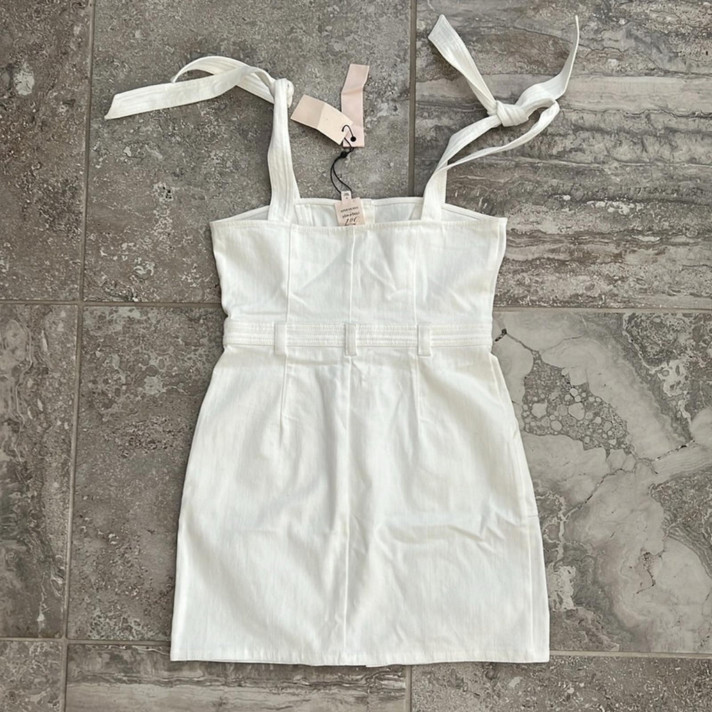 Cinq à Sept Shayla Tie Strap Button Front Dress, White Size 6 New w/Tag $395