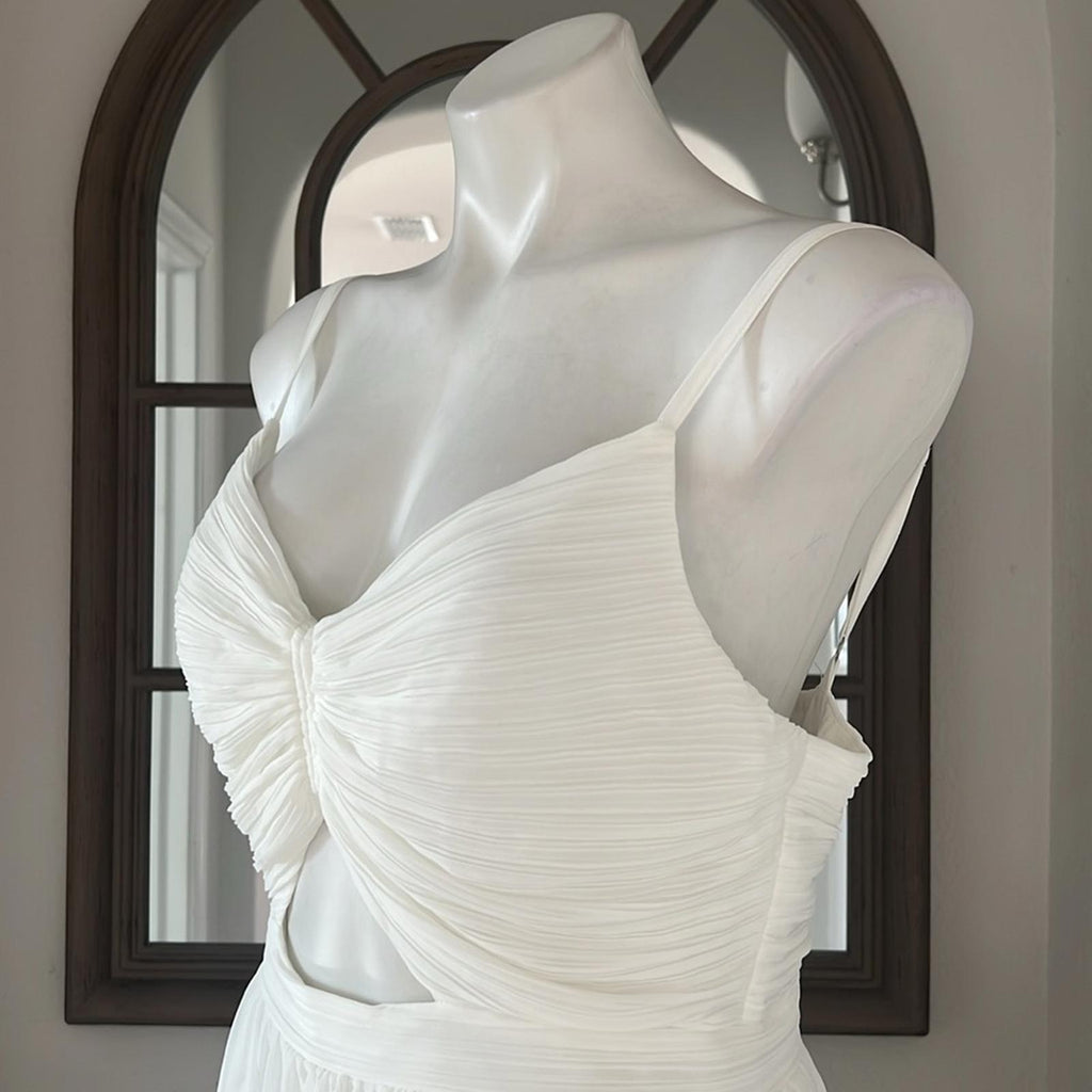 Aqua Bloomingdale’s Cutout Tiered Gown in Off White, Size S New 10 NWT $298