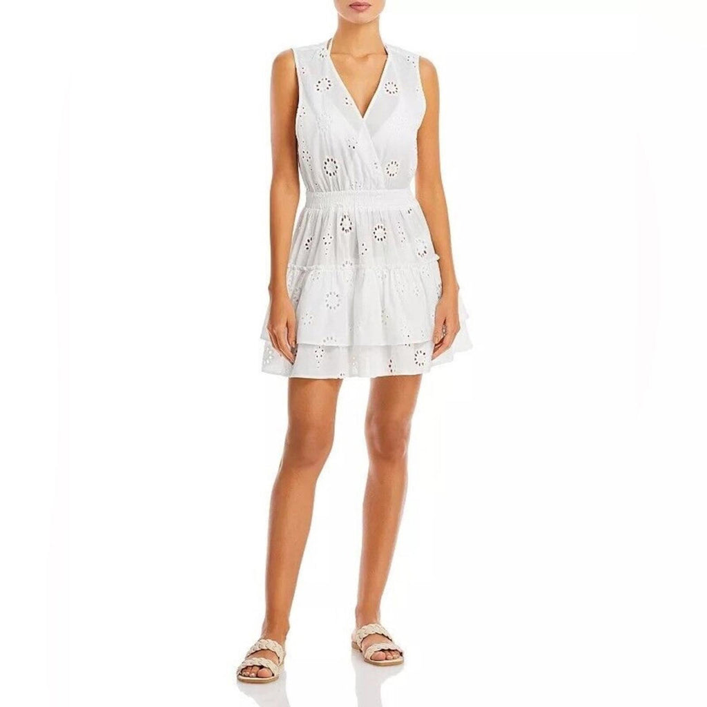 Aqua Eyelet Tiered Swim Cover-Up Dress in Ivory/White Size XL NWT