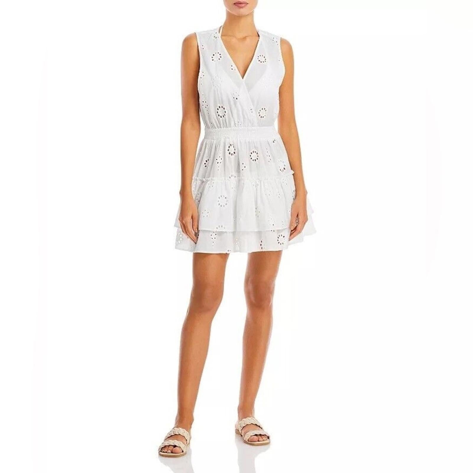 Aqua Eyelet Tiered Swim Cover-Up Dress in Ivory/White Size XL NWT