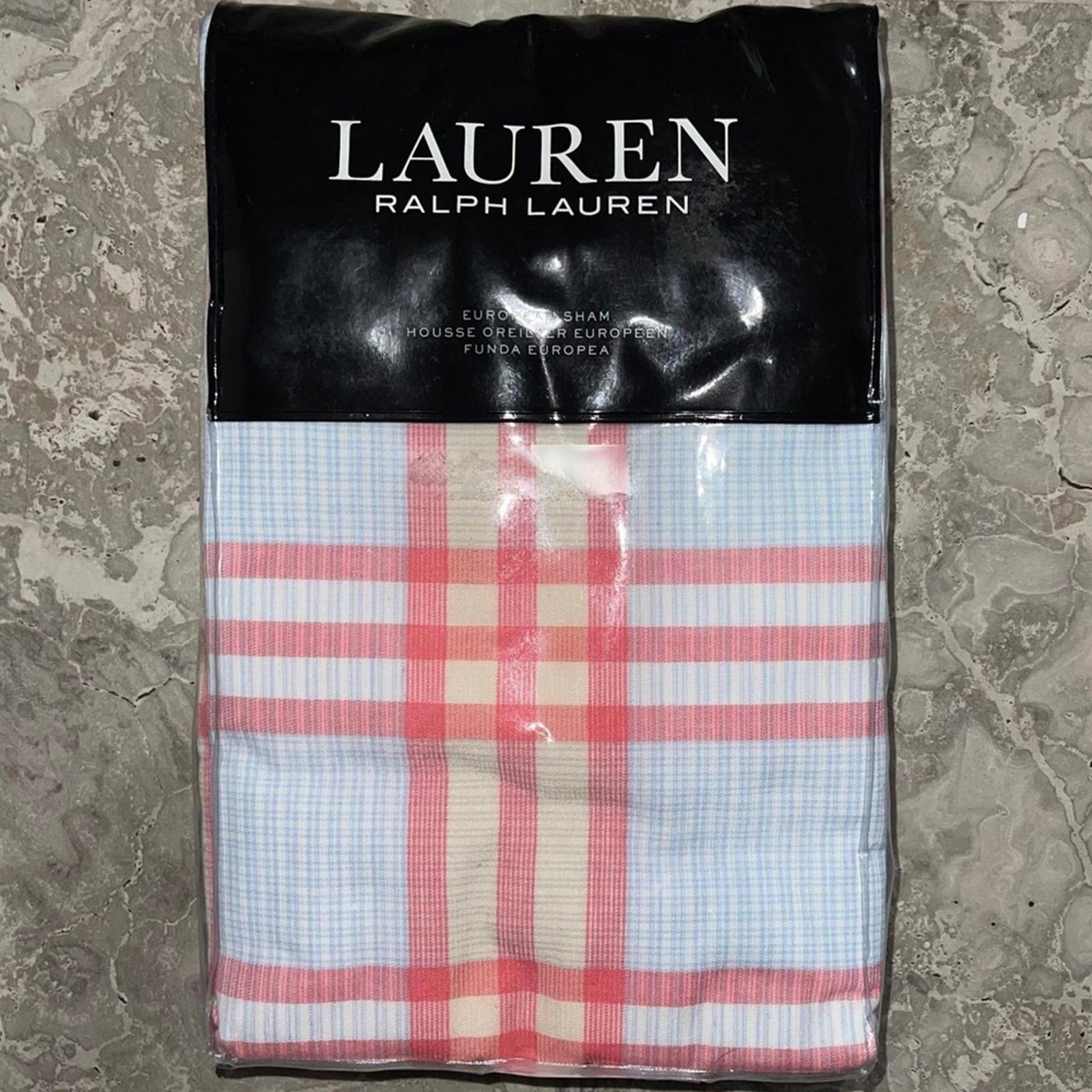 Ralph Lauren Karina Madras Euro Sham in Blue Multi Whipstitch NWT