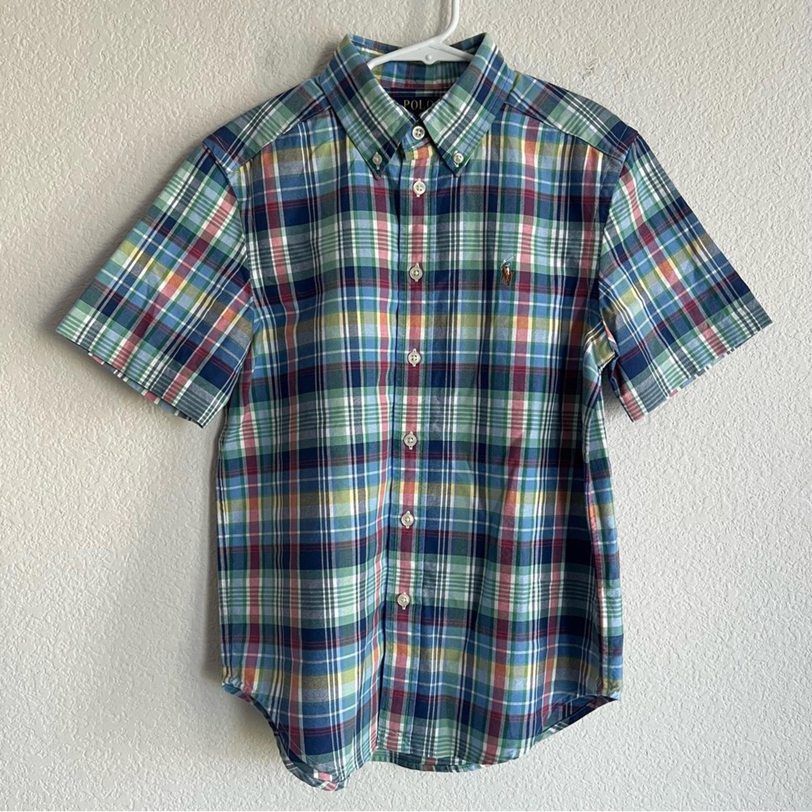 Ralph Lauren Plaid Oxford Short-Sleeve Shirt in Blue Multi, Size M(10-12), NWT