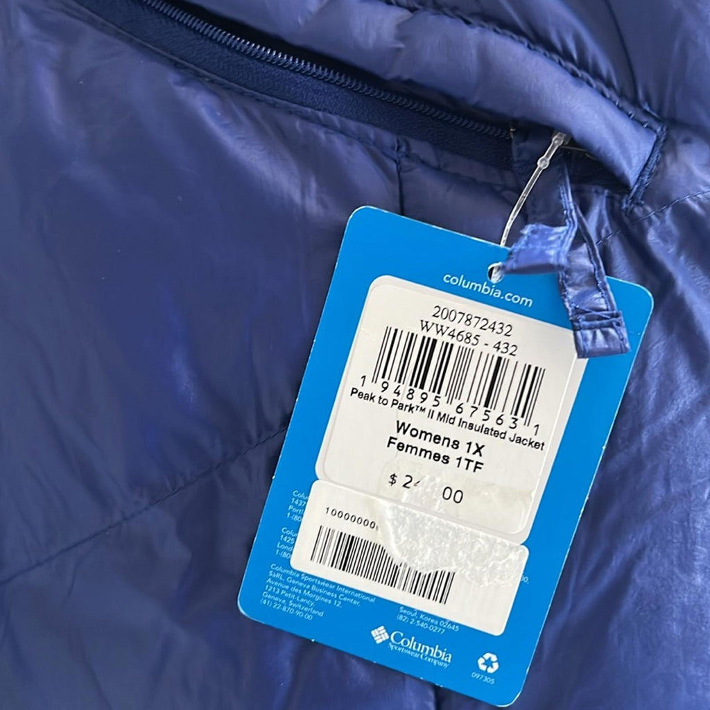 Columbia Peak to Park II Hooded Faux-Fur-Trim Jacket, Blue Size 1X New w/Tag