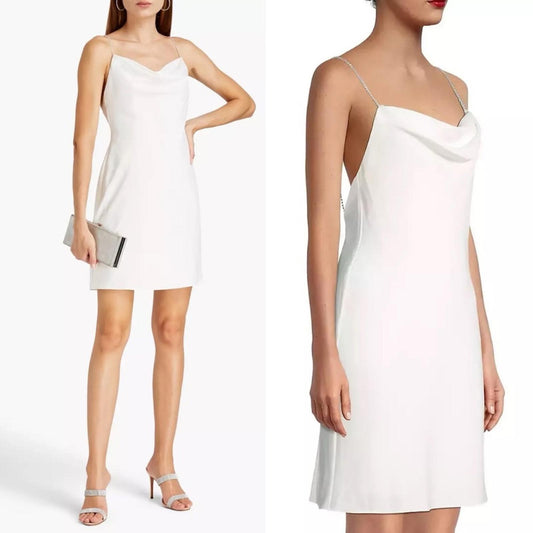 Aidan Mattox Ivory Satin Bias Dress, Mini Size 10 New w/Tag