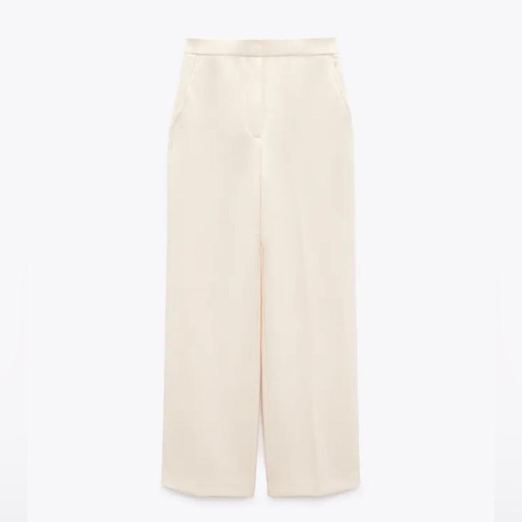 ZARA High-Waisted Wide Leg Pants, Cream White Size XL New w/Tag $89.90