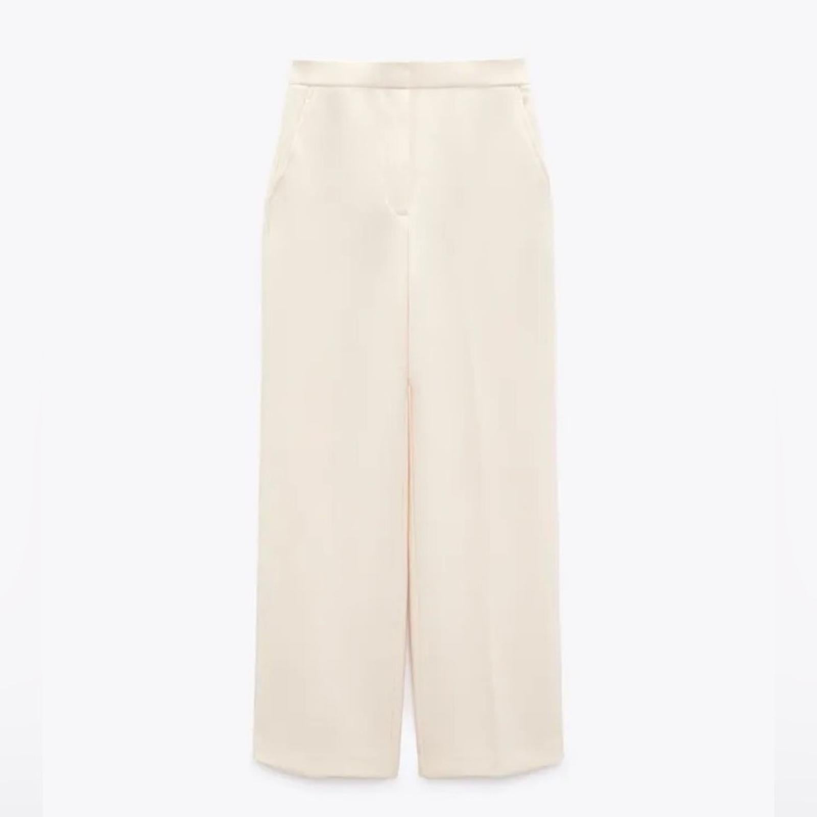 ZARA High-Waisted Wide Leg Pants, Cream White Size XL New w/Tag $89.90